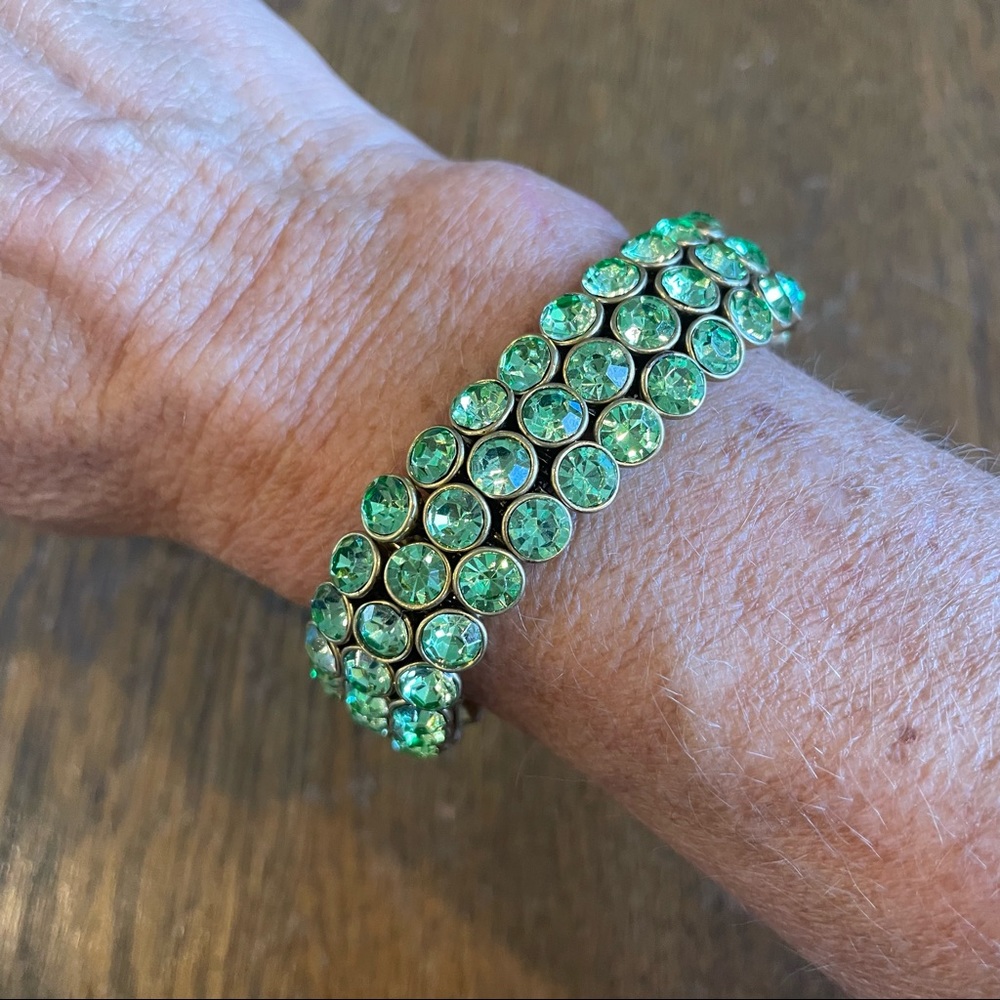 J Crew Mini Brulee Triple Row Crystal Light Green Bracelet